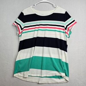 Crown Ivy Striped T Shirt Women XXL Blue White Pink Green Short Sleeve soft cozy